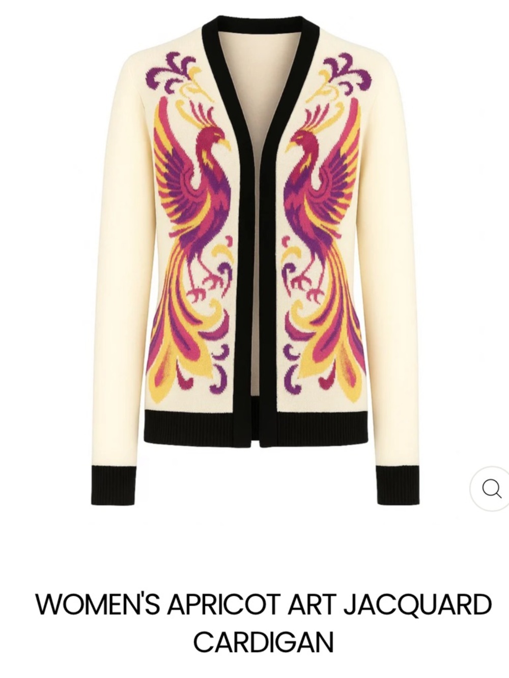 OXKnit Women's Apricot Art Jacquard Cardigan - Cream with Pink & Yellow Motif